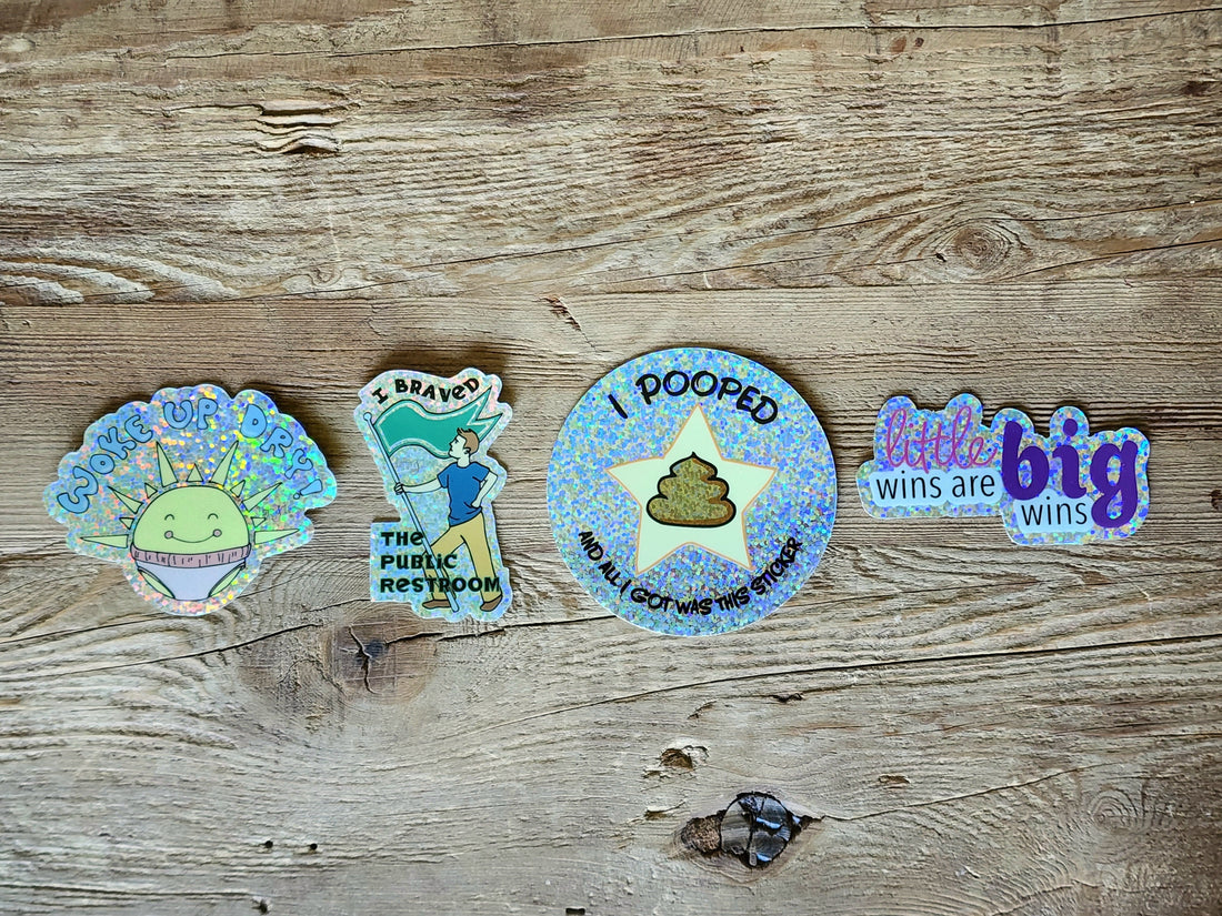 Potty themed glitter sticker lineup from Letter & Line