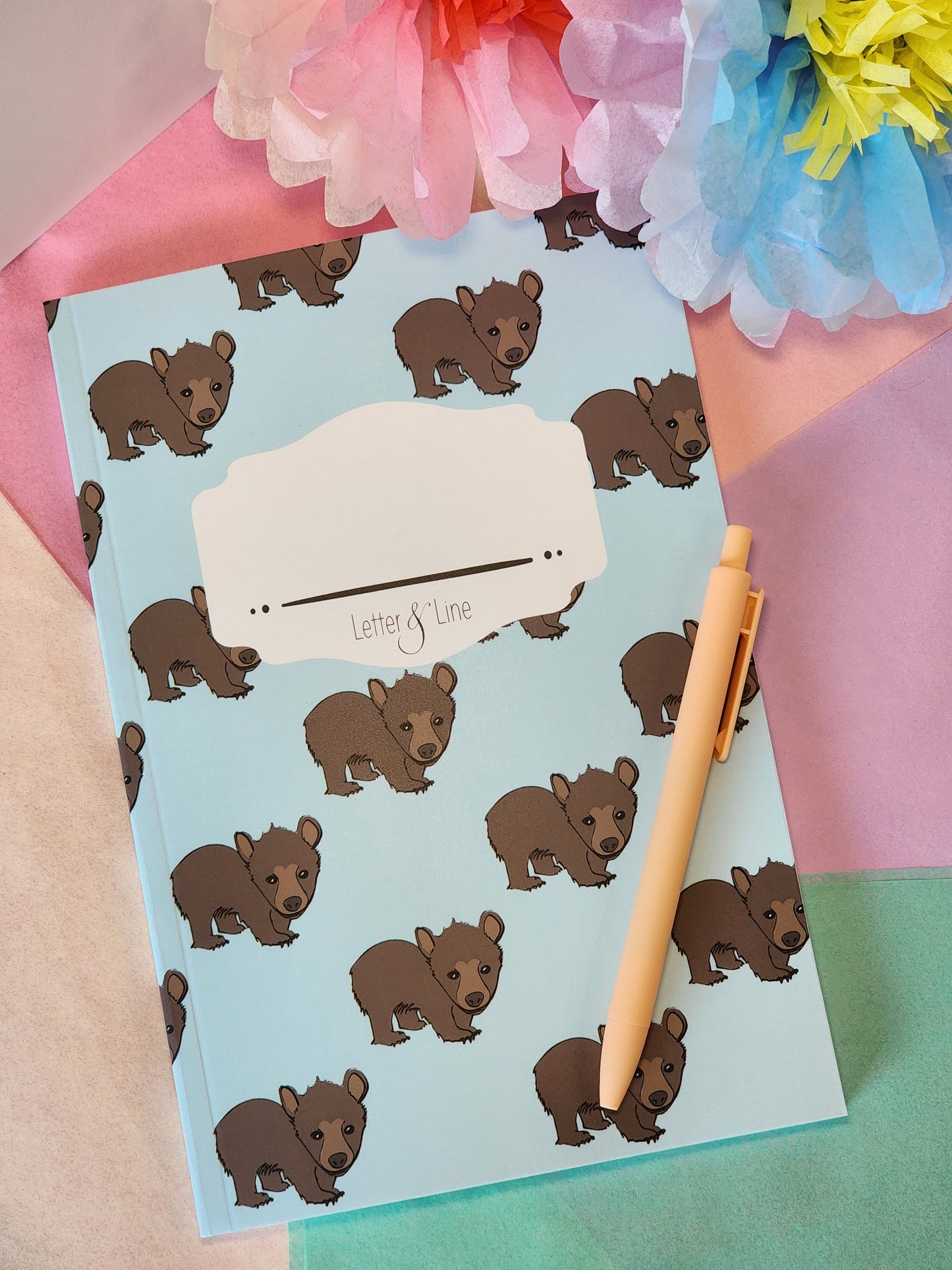 Cute bear notebook with matte cover, perfect for journaling, note-taking, or back-to-school gifts.