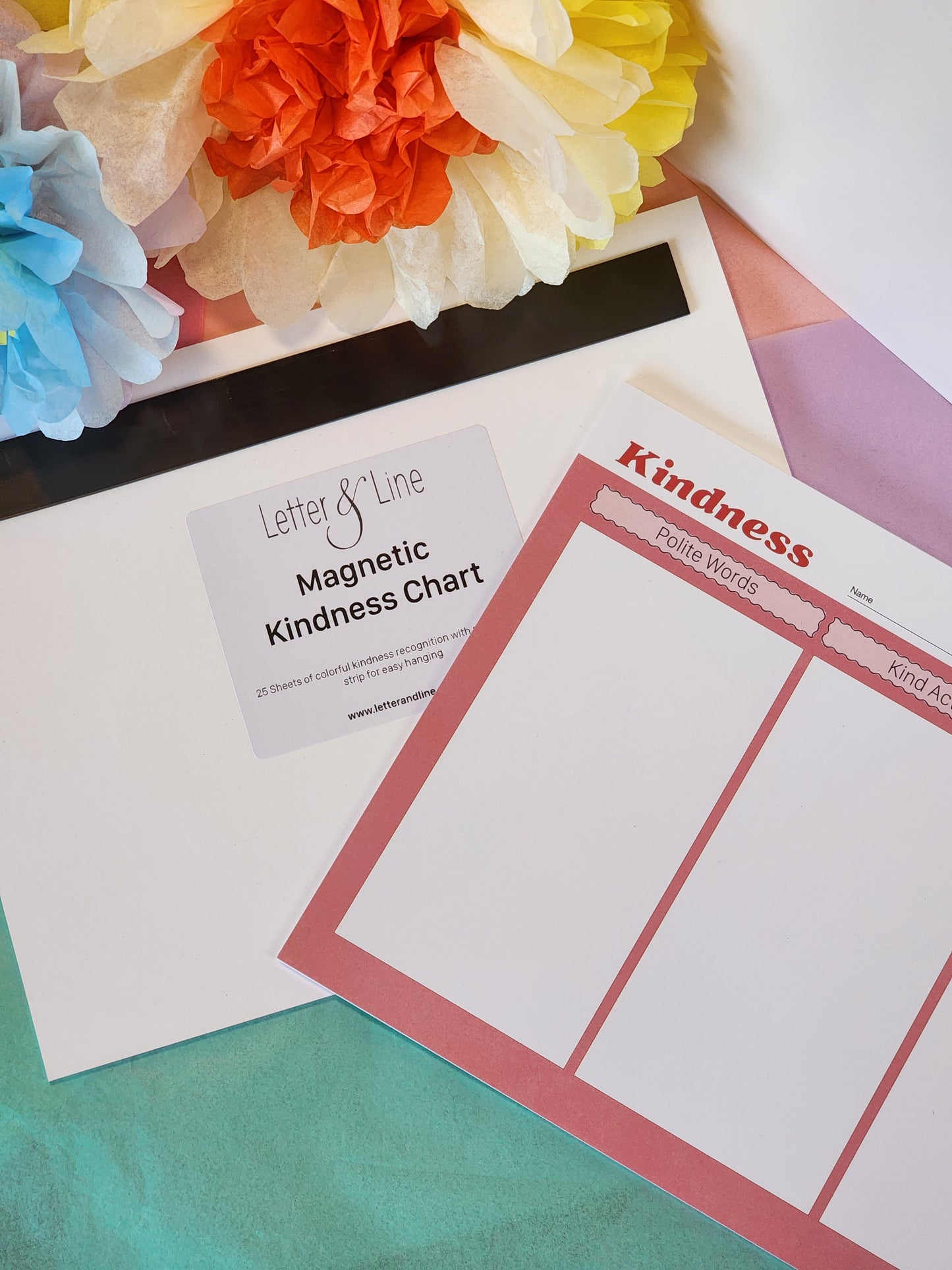 Magnetic kindness chart pad showing the back label and 1-inch magnetic strip.