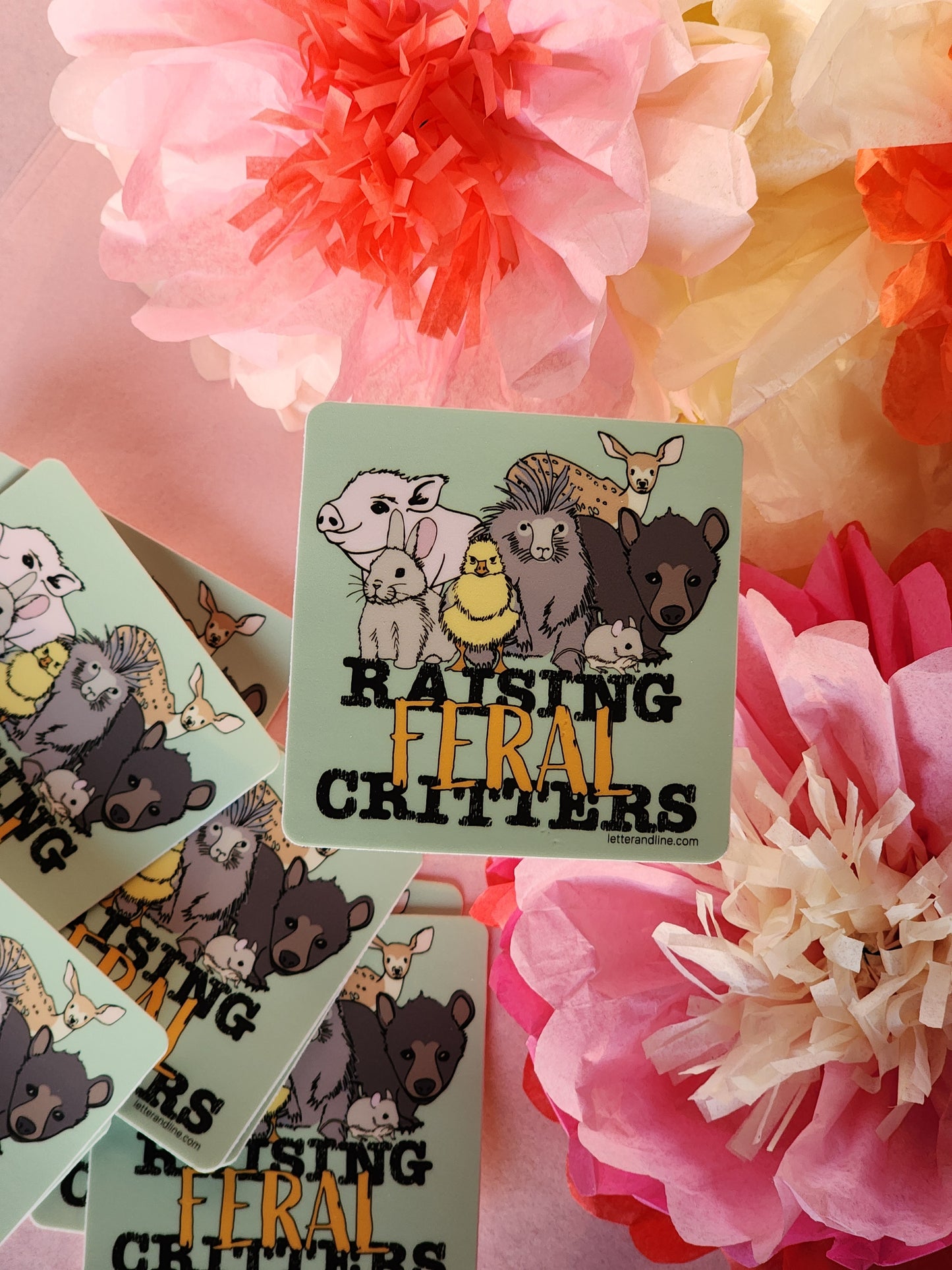 “Raising Feral Critters” – Matte Finish Funny Parenting Humor Sticker