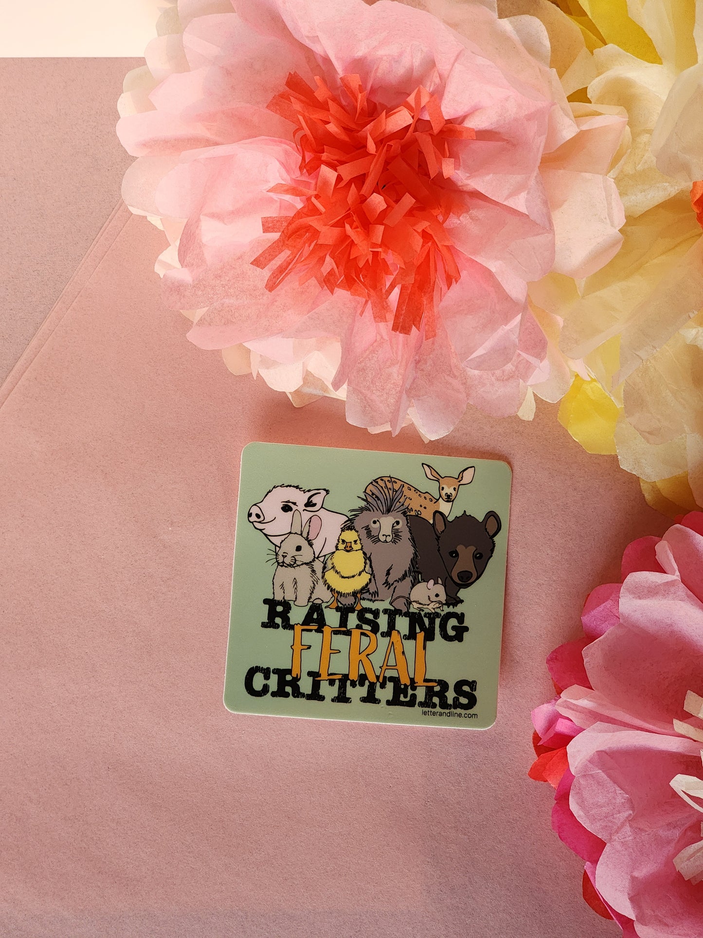 “Raising Feral Critters” – Matte Finish Funny Parenting Humor Sticker