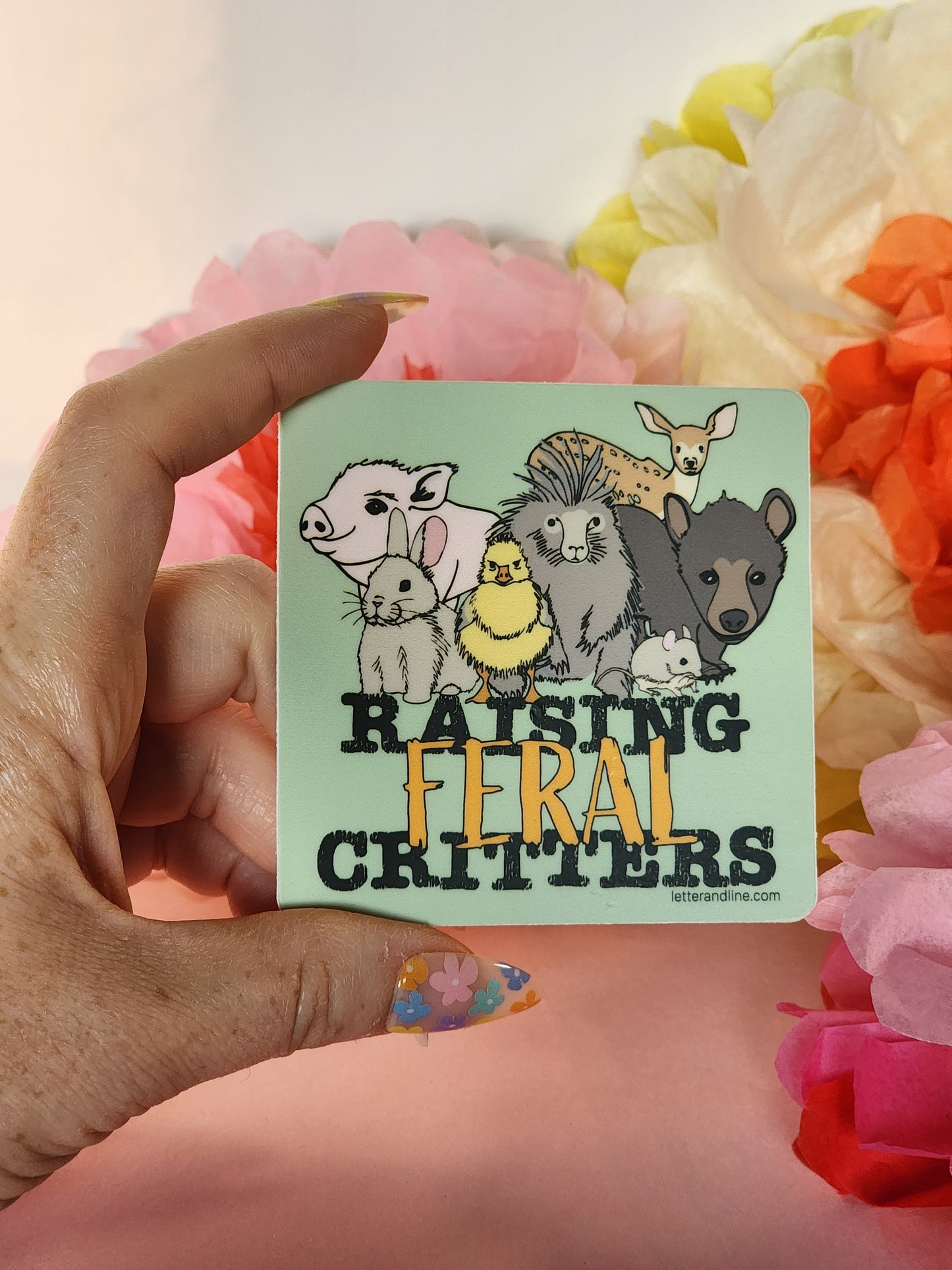 “Raising Feral Critters” – Matte Finish Funny Parenting Humor Sticker