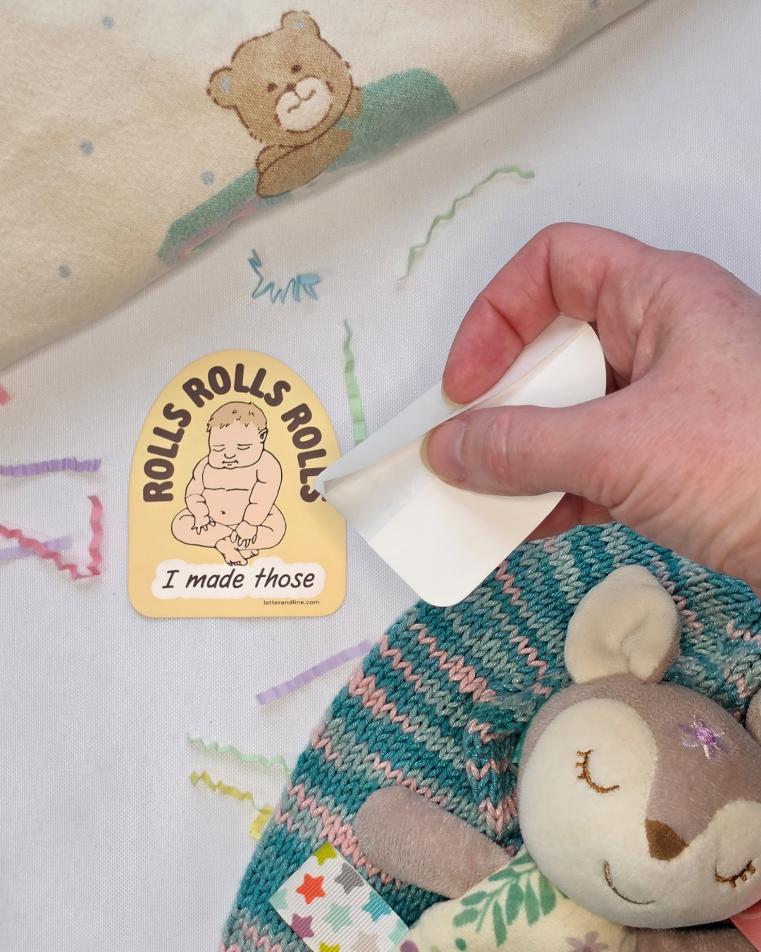 Rolls Rolls Rolls I Made Those milestone sticker shown with split backing being peeled for easy application