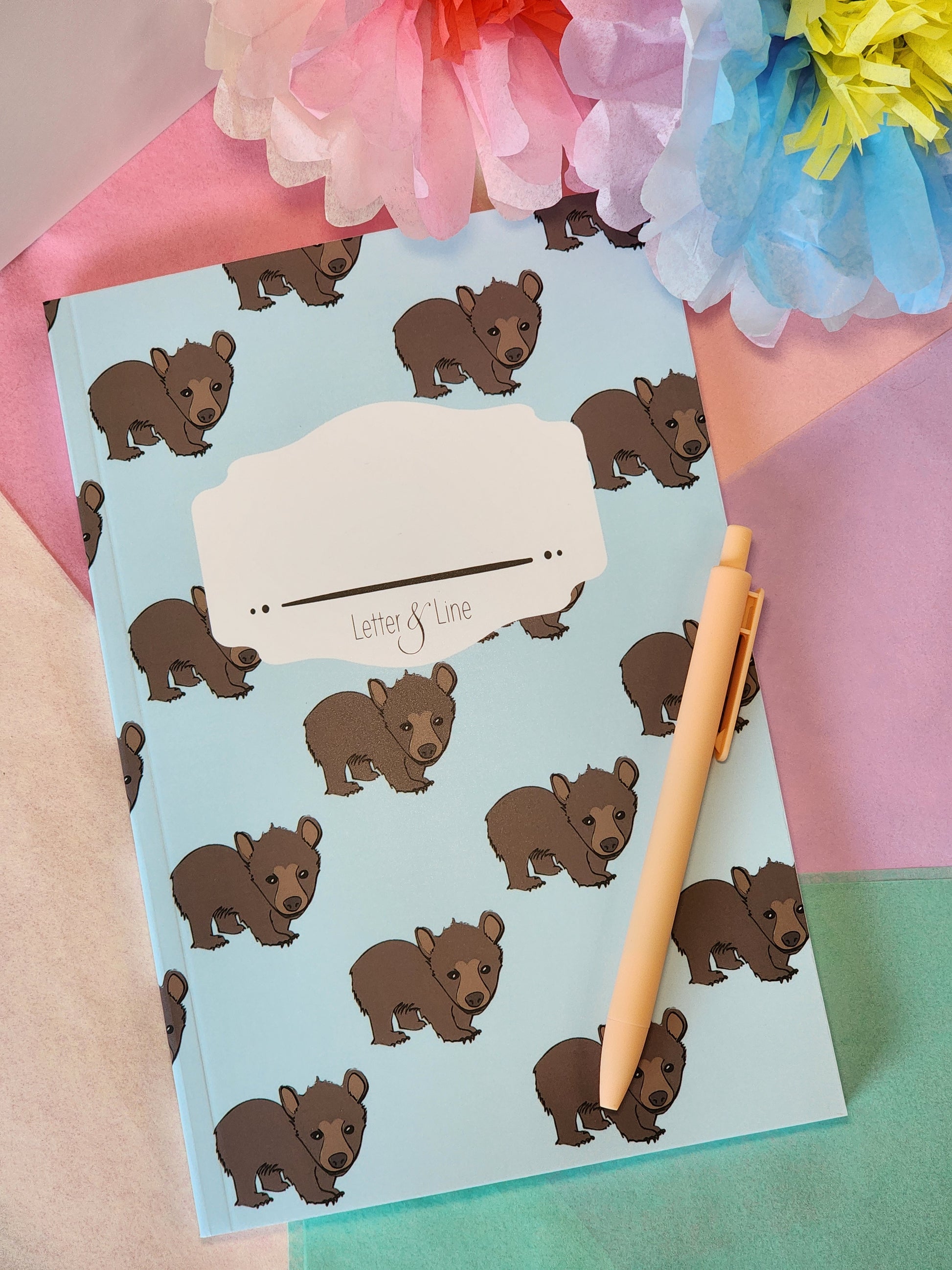 Cute bear notebook with matte cover, perfect for journaling, note-taking, or back-to-school gifts.