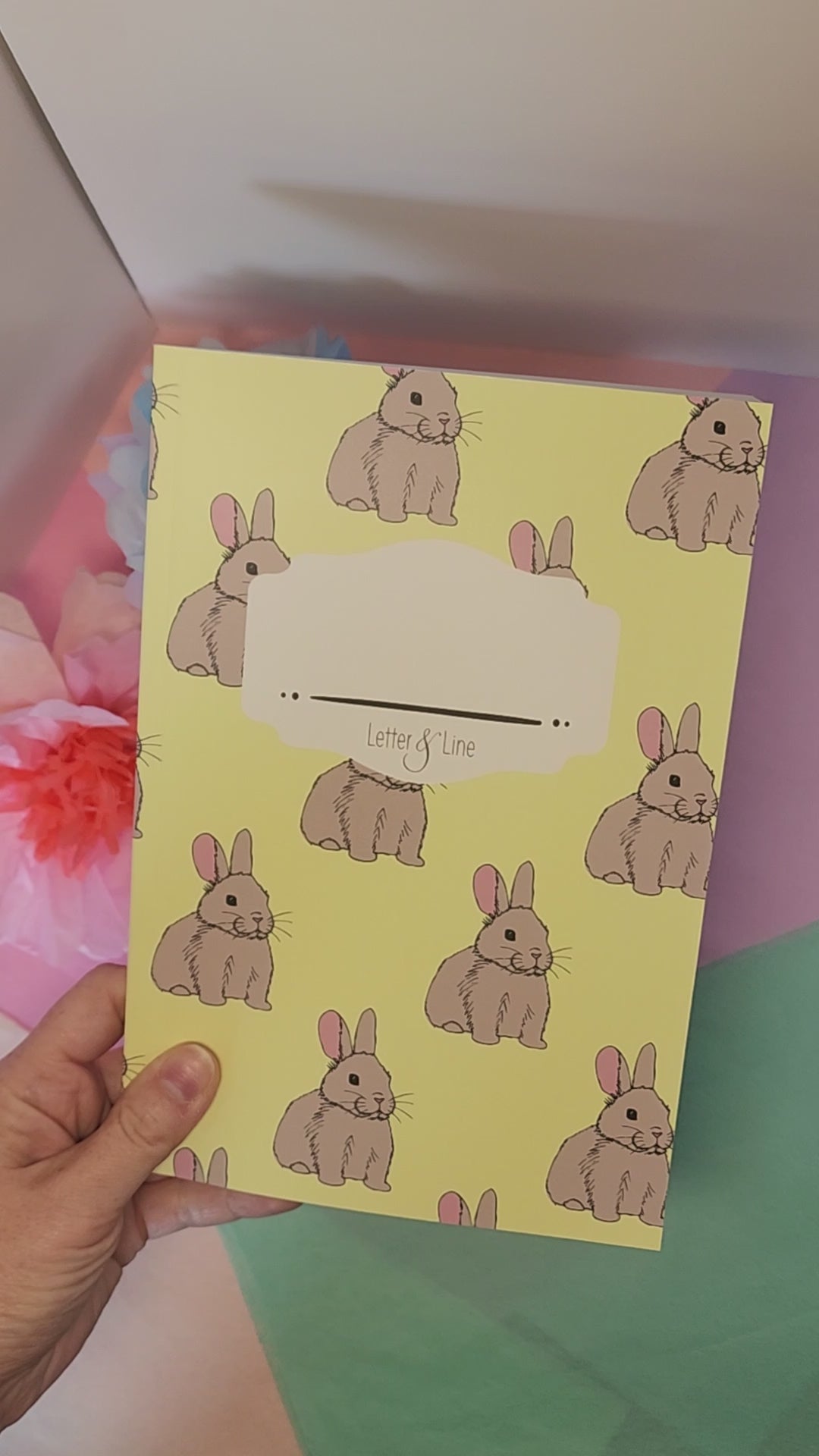 Video of bunny notebook covers and interior pages.